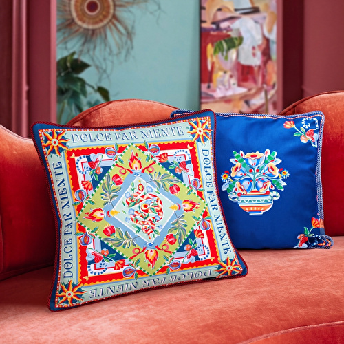 Baci Milano Dolce Far Niente Kadife Dokulu Mavi Yastık 50 x 50 cm