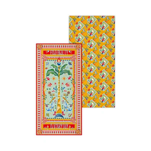 Baci Milano Dolce Far Niente Çift Taraflı Palmiye Desenli Renkli Pamuklu ve Mikrofiber Plaj Havlusu 45 x 60 cm