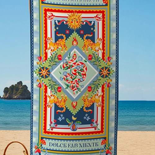 Baci Milano Dolce Far Niente Çift Taraflı Güneş Desenli Renkli Pamuklu ve Mikrofiber Plaj Havlusu 45 x 60 cm
