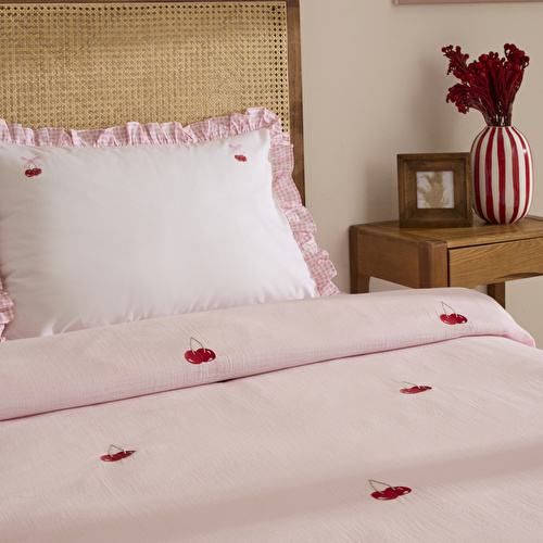 Cherry Grove Çift Kişilik Nakışlı %100 Pamuk Müslin Pike Takımı Pembe