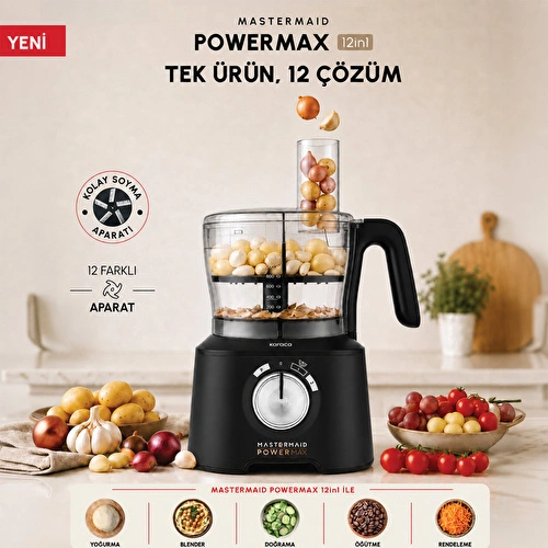 Karaca Mastermaid Power Max 12 in 1 Mutfak Robotu Matte Black