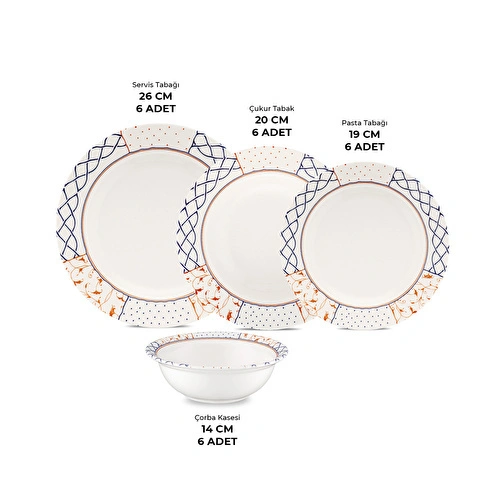 Emsan Ecem Porselen 24 Parça 6 Kişilik Yemek Takımı