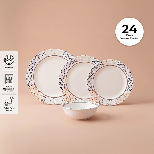 Emsan Ecem Porselen 24 Parça 6 Kişilik Yemek Takımı