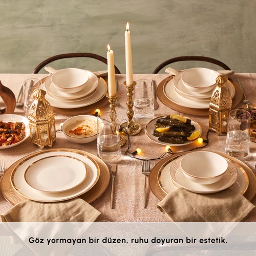 Karaca Forever Bone Gold Line 24 Parça 6 Kişilik Yemek Takımı