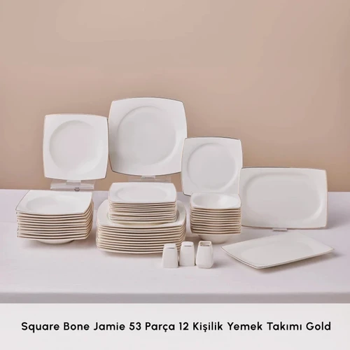 Karaca Square Bone Jamie 53 Parça 12 Kişilik Yemek Takımı Gold