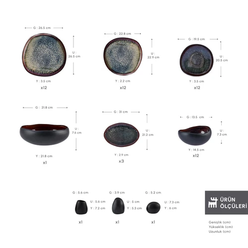 Karaca Earth Collection Galactic 55 Parça 12 Kişilik Yemek Takımı Siyah