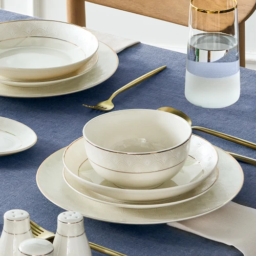 Karaca Elegance Bone Mandarin 53 Parça 12 Kişilik Yemek Takımı Gold
