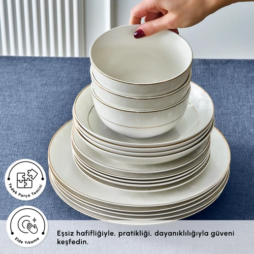 Karaca Elegance Bone Mandarin 53 Parça 12 Kişilik Yemek Takımı Gold