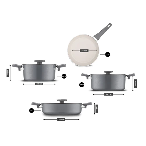 Jumbo Swiss Crystal 7 Parça Tencere Seti Grey