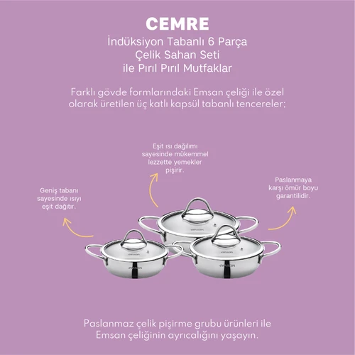 Emsan Cemre İndüksiyon Tabanlı 6 Parça Çelik Sahan Seti