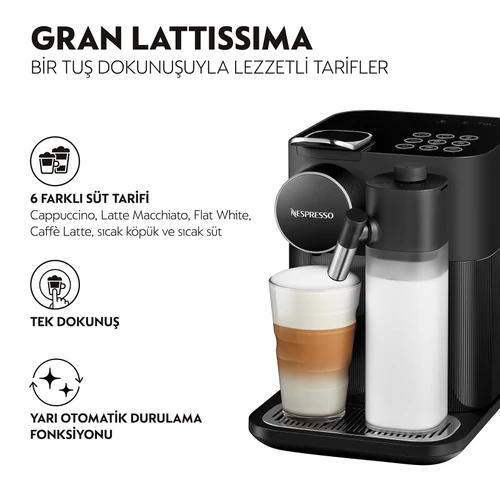 Nespresso F541 Gran Latissima Süt Çözümlü Kahve Makinesi, Siyah