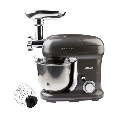Emsan Bella Gusto Maxi Antrasit Kıyma Çekme /Sucuk-Sosis/İçli Köfte Aparatlı/Smooth Hazneli Hamur Yoğurma Makinesi 1300W 5L