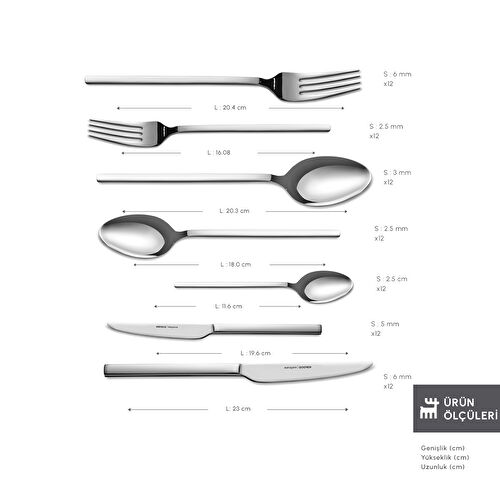 Karaca Elegance Pallas Platin 12 Kişilik 84 Parça Çatal Kaşık Bıçak Takımı