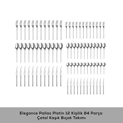 Karaca Elegance Pallas Platin 12 Kişilik 84 Parça Çatal Kaşık Bıçak Takımı