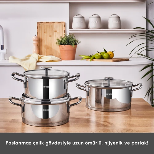 Karaca Vapor New İndüksiyon Tabanlı 6 Parça Çelik Tencere Seti