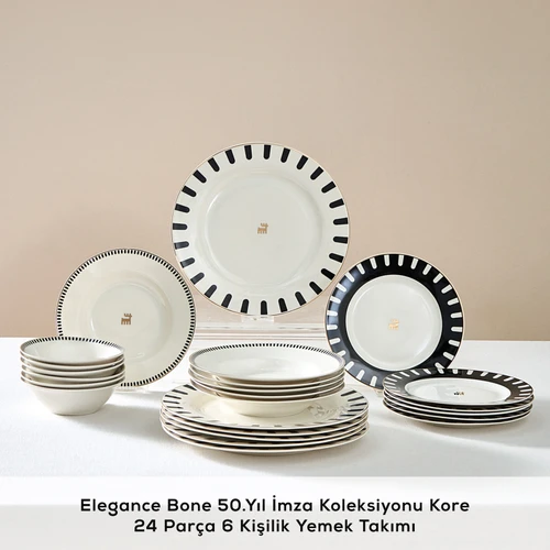 Karaca Elegance Bone 50.Yıl İmza Koleksiyonu Kore 24 Parça 6 Kişilik Yemek Takımı