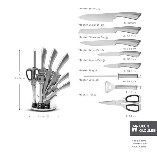 Karaca Meister Palm 9 Parça Çelik Bıçak Seti