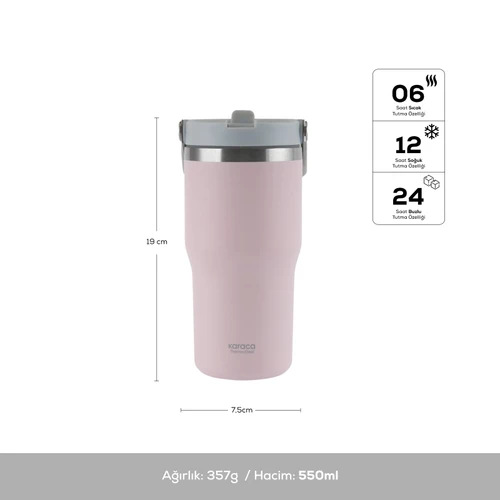 Karaca Star Ice Çelik Sızdırmaz Termos Pembe 550 ml
