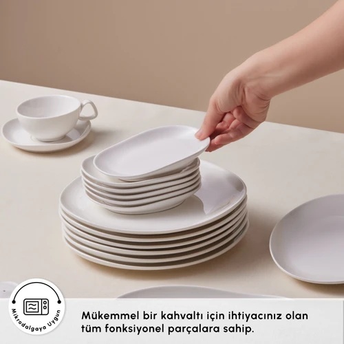 Karaca Stream Bone Middle 34 Parça 6 Kişilik Kahvaltı Takımı Beyaz