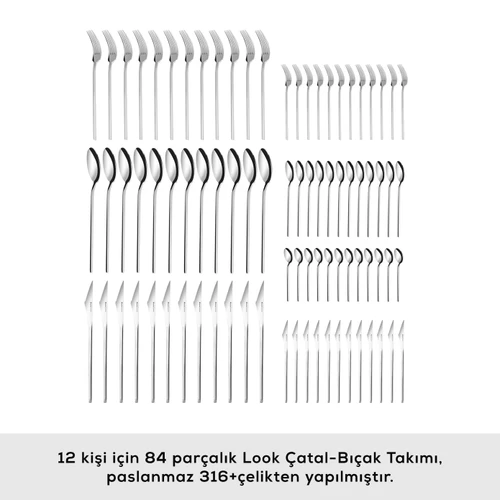 Karaca 316 Premium Look Platin 12 Kişilik 84 Parça Çatal Kaşık Bıçak Takımı 