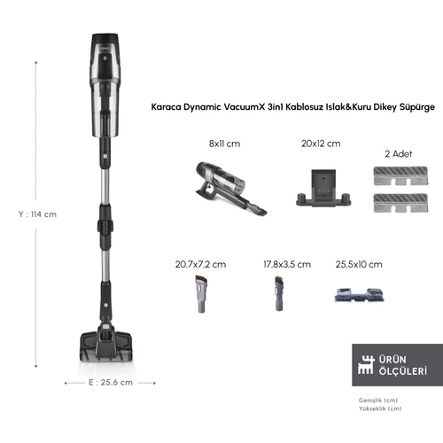Karaca Dynamic Vacuumx 3 in 1 Kablosuz Islak Kuru Dikey Süpürge