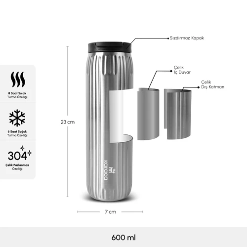 Karaca Rimo Sızdırmaz Çelik Termos 600 ml Inox