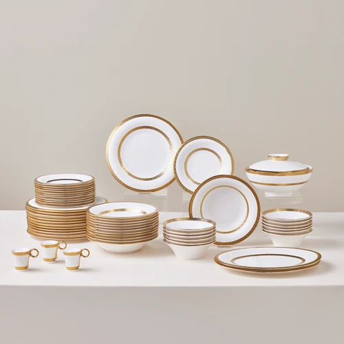 Karaca Royal Bone Victoria 55 Parça 12 Kişilik Yemek Takımı Gold 