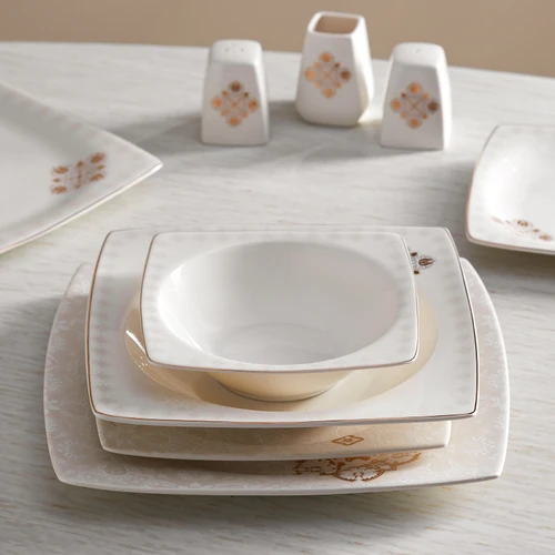 Karaca Square Bone Goldies 57 Parça 12 Kişilik Yemek Takımı Gold