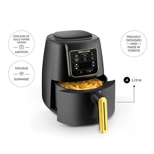 Karaca Air Pro Cook 3 in 1 XL Ev Yemeği, Közleme, Airfryer Black Gold 4 Kişilik