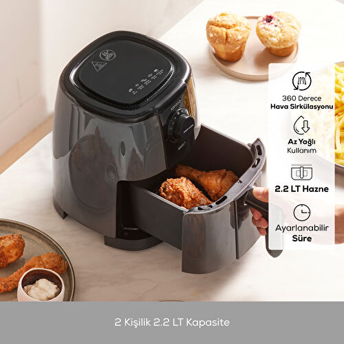 Karaca Smart Cook 60 Dakikaya Kadar Zaman Ayarlı Compact Airfryer Space Gray 2.2L