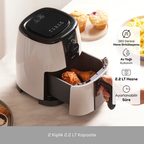 Karaca Smart Cook 60 Dakikaya Kadar Zaman Ayarlı Compact Airfryer Krem 2.2 Litre