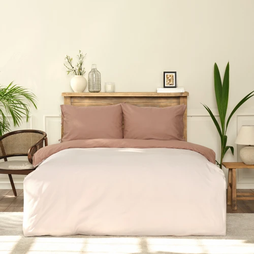 Karaca Home Basic Bej-Kahve Çift Taraflı Tek Kişilik Nevresim Takımı