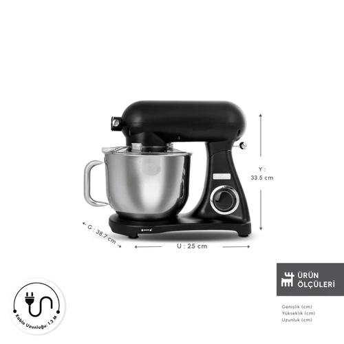Karaca Powercast Chef Döküm Hamur Yoğurma Makinesi  Matte Black 1800W 6,2L