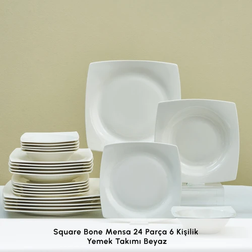Karaca Square Bone Mensa 24 Parça 6 Kişilik Yemek Takımı Beyaz 