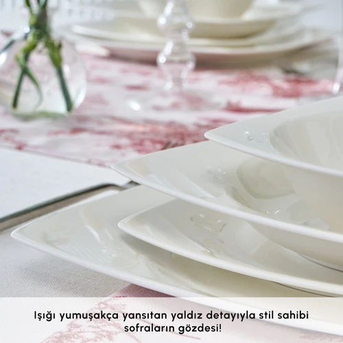 Karaca Square Bone Mensa 24 Parça 6 Kişilik Yemek Takımı Beyaz 