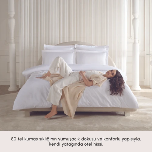 Karaca Home White Collection Ina 80 Tel %100 Pamuk Percale Çift Kişilik Nevresim Takımı Beyaz