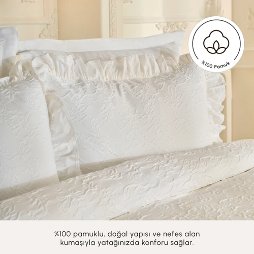 Karaca Home White Collection Tyra %100 Pamuk Çift Kişilik Yatak Örtüsü Beyaz