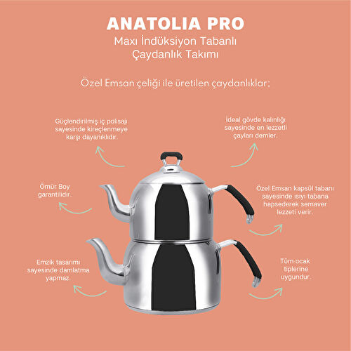 Emsan Anatolia İndüksiyon Tabanlı Siyah Maxi Pro Buhar Kesicili Çaydanlık Takımı Emsan Anatolia İndüksiyon Tabanlı Siyah Maxi Pro Buhar Kesicili Çaydanlık Takımı