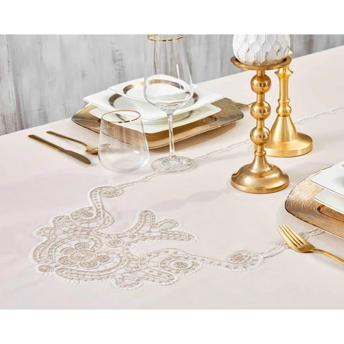 Karaca Home Ades Bej Fransız Dantelli 160x240 Masa Örtüsü