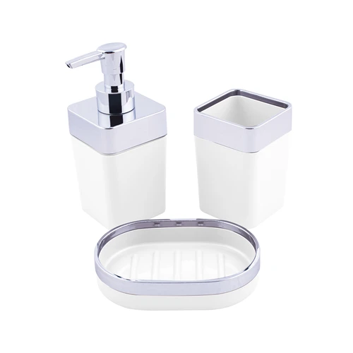 Karaca Home Beyaz/Gümüş 5 Parça Kare Banyo Seti