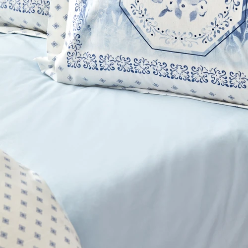 Karaca Home Amelia Mavi %100 Pamuk Tek Kişilik Lastikli Çarşaflı Nevresim Takımı