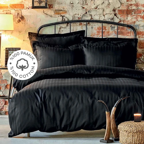 Karaca Home Charm Bold Siyah %100 Pamuk Saten Çift Kişilik Nevresim Takımı
