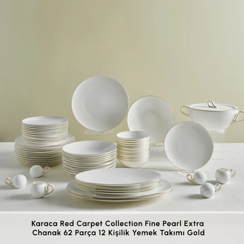 Karaca Red Carpet Collection Fine Pearl Extra Chanak 62 Parça 12 Kişilik Yemek Takımı Gold