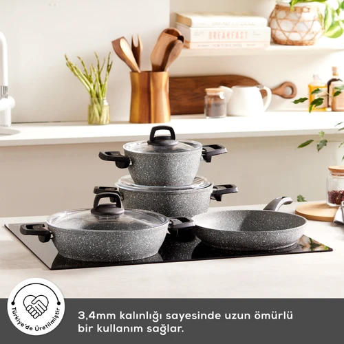 Karaca Biogranit Girs 7 Parça Tencere Seti Gri