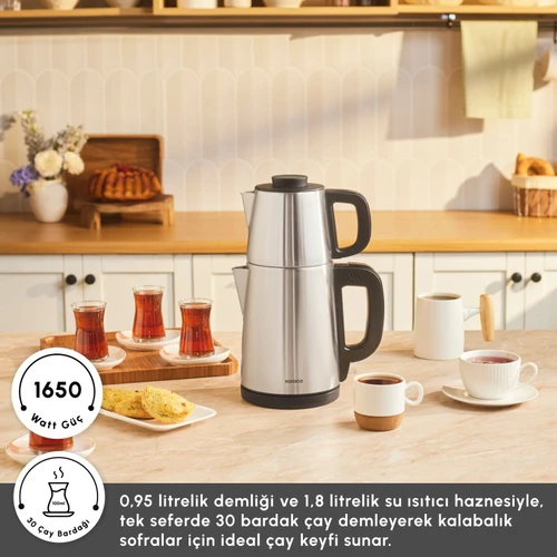 Karaca Tea Break 2 in 1 Su Isıtıcı Çelik Çay Makinesi Inox Siyah