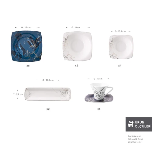 Karaca Fine Pearl Midnight 26 Parça 6 Kişilik Kahvaltı Takımı