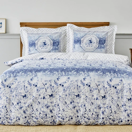 Karaca Home Amelia Mavi %100 Pamuk Çift Kişilik Fitted Çarşaflı Nevresim Takımı