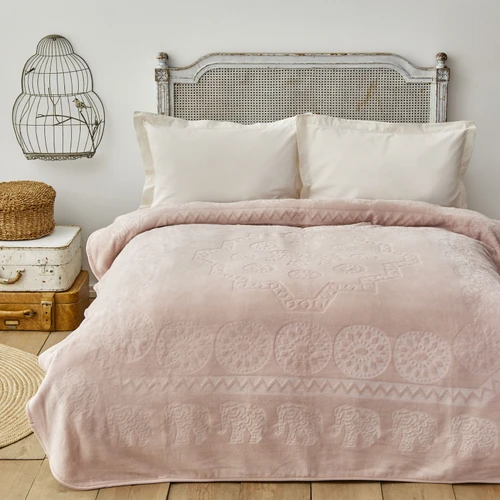 Karaca Home Elephant Pudra Çift Kişilik Soft Embosy Battaniye