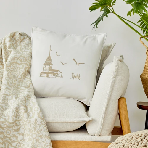 Karaca Home Kız Kulesi Bej Throw Kırlent Set