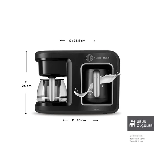 Karaca Hatır Plus 5 in 1 Essential Közde ve Sütlü Türk Kahvesi ve Filtre Kahve Makinesi Black Chrome